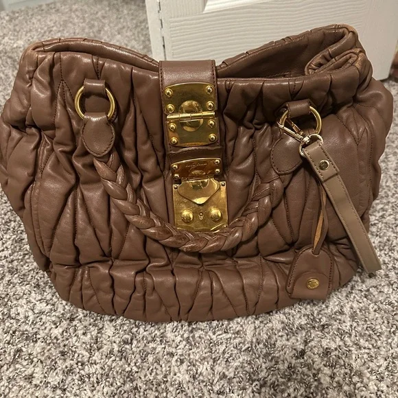 Miu Miu Brown/Mauve Quilted Leather Bag - Picture 1 of 14